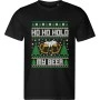 Pánské černé tričko s vánočním motivem Ho Ho Hold My Beer – vánoční pivo