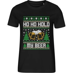 Dámské černé tričko s vánočním motivem Ho Ho Hold My Beer – vánoční pivo