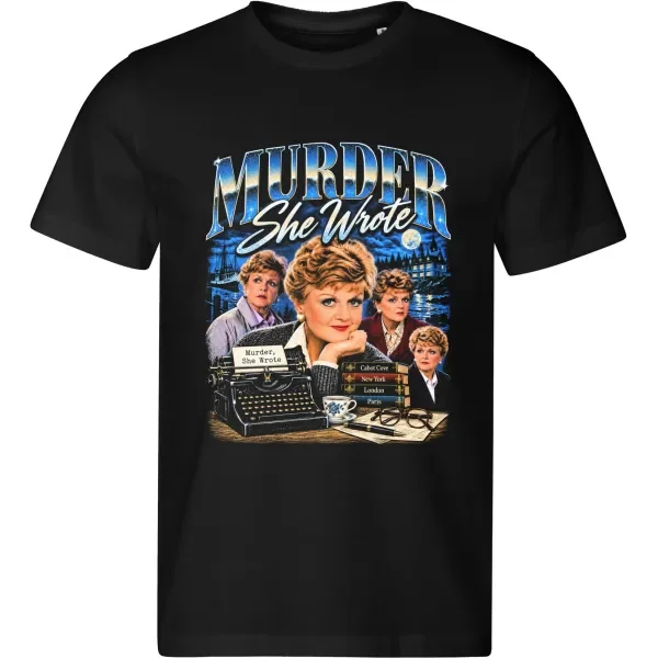 Pánské černé tričko s vánočním motivem To je vražda, napsala – Jessica Fletcher retro koláž