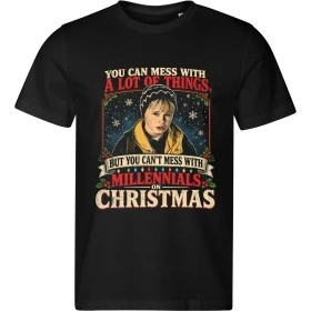 Pánské černé tričko s vánočním motivem Sám doma – Millennials on Christmas