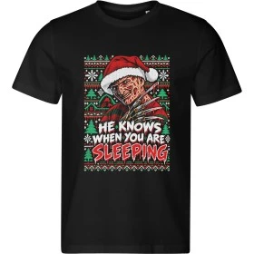 Pánské černé tričko s vánočním motivem Freddy Krueger – He Knows When You Are Sleeping