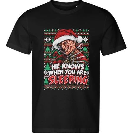 Pánské černé tričko s vánočním motivem Freddy Krueger – He Knows When You Are Sleeping