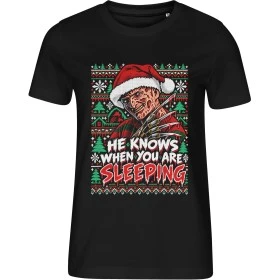 Dámské černé tričko s vánočním motivem Freddy Krueger – He Knows When You Are Sleeping