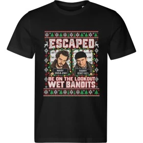 Pánské černé tričko s vánočním motivem Sám doma – Escaped Wet Bandits, vánoční mugshoty