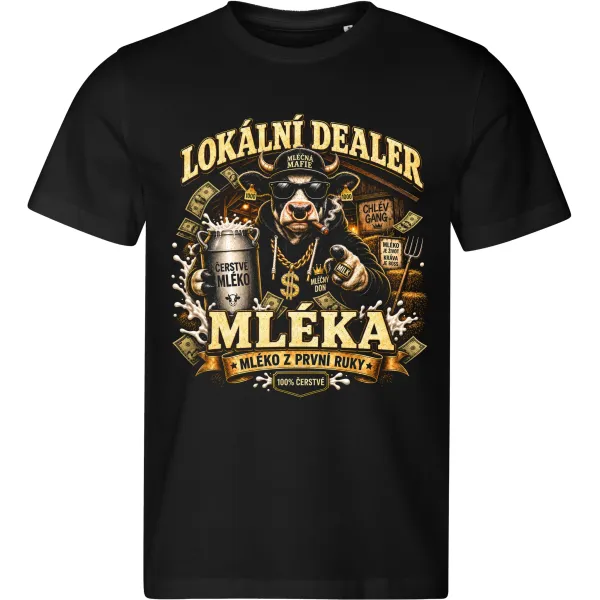 Pánské tričko Lokální dealer mléka – vtipné farmářské tričko – černé tričko Malfini 813 s upraveným motivem