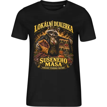 Dámské tričko Lokální dealerka sušeného masa – černé tričko Malfini Edge 814 s výrazným potiskem