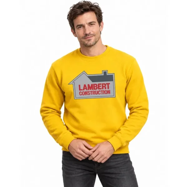 Mikina bez kapuce Lambert Construction – Krok za krokem – žlutá, přední pohled