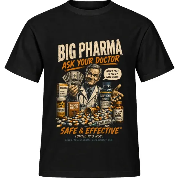 Unisex tričko JustATees – Big Pharma – reklamní jistota – samostatné tričko