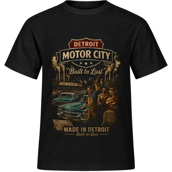Unisex tričko JustATees – Detroit Motor City – Built to Last – samostatné tričko