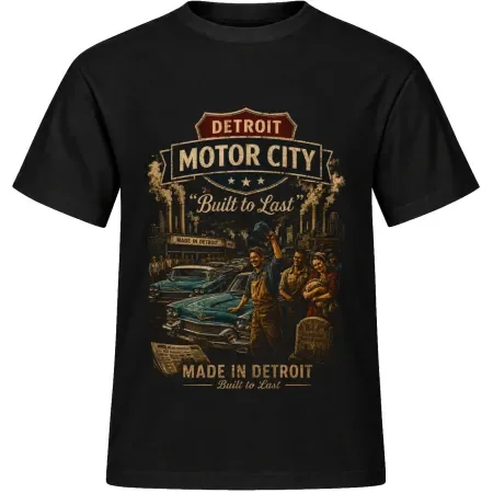 Unisex tričko JustATees – Detroit Motor City – Built to Last – samostatné tričko