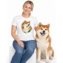 Dámské tričko Akita inu – bílé na ženě se psem