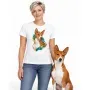 Dámské tričko Basenji – bílé na ženě se psem