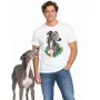 Pánské tričko Greyhound (Anglický chrt) – bílé na muži se psem