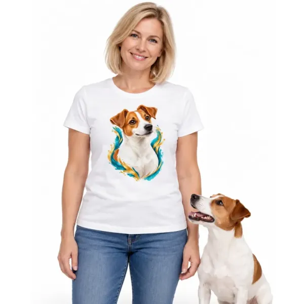 Dámské tričko Jack Russell teriér – bílé na ženě se psem