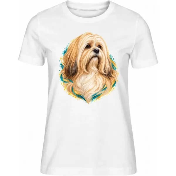 Dámské tričko Lhasa apso – bílé – samostatné tričko s barevným portrétem
