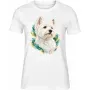 Dámské tričko West highland white teriér – bílé – samostatné tričko s barevným portrétem