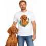 Pánské tričko Maďarský ohař (vizsla) – bílé na muži se psem