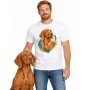 Pánské tričko Maďarský ohař (vizsla) – bílé na muži se psem