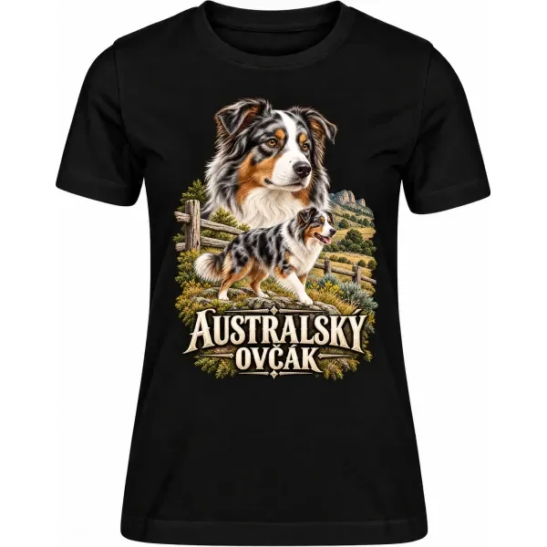 Dámské tričko Australský ovčák – ve svém živlu – detail trička