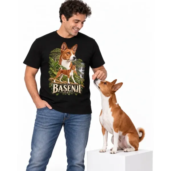Pánské tričko Basenji – ve svém živlu – člověk se psem