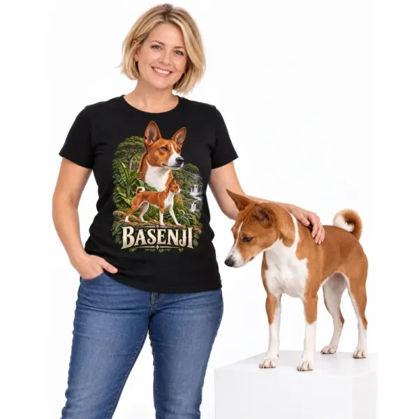 Dámské tričko Basenji – ve svém živlu – člověk se psem