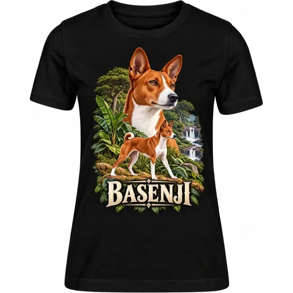 Dámské tričko Basenji – ve svém živlu – detail trička