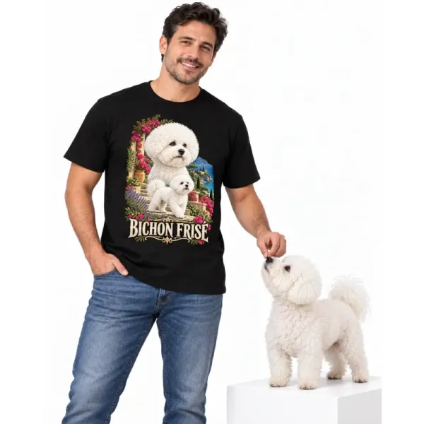 Pánské tričko Bichon frisé – ve svém živlu – člověk se psem