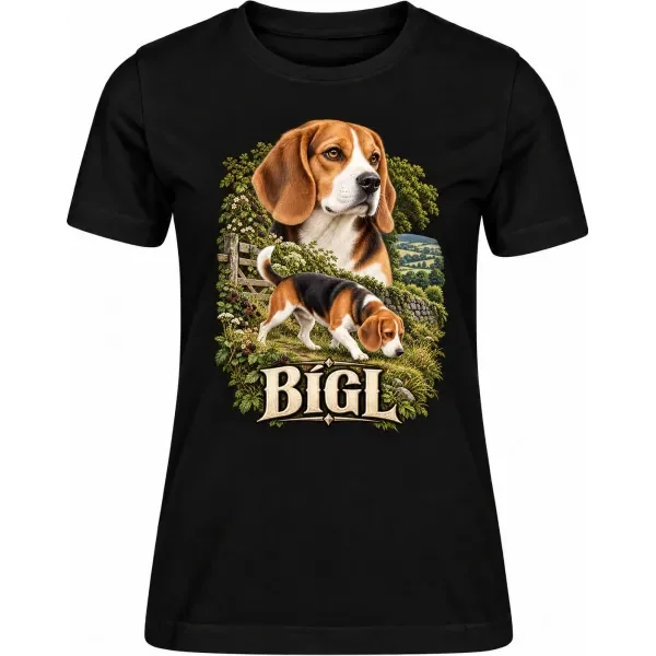 Dámské tričko Bígl – ve svém živlu – detail trička