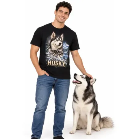 Pánské tričko Husky – ve svém živlu – člověk se psem