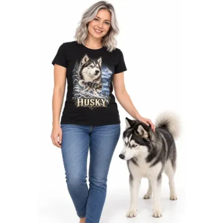 Dámské tričko Husky – ve svém živlu – člověk se psem