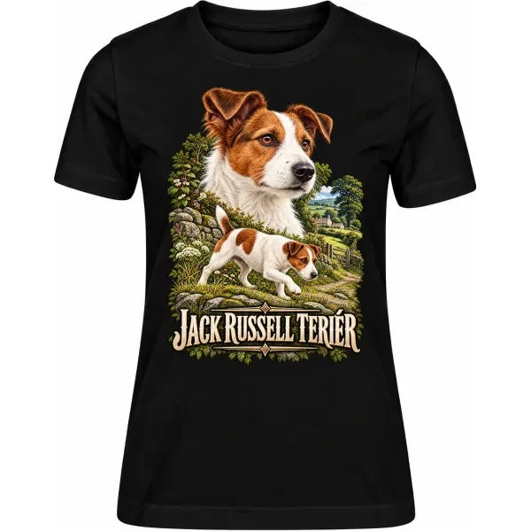 Dámské tričko Jack Russell teriér – ve svém živlu – detail trička