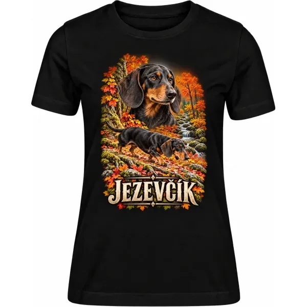 Dámské tričko Jezevčík – ve svém živlu – detail trička
