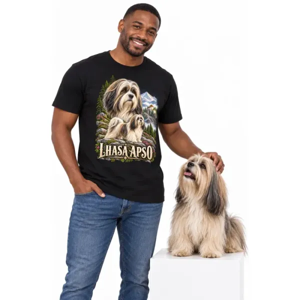 Pánské tričko Lhasa apso – ve svém živlu – člověk se psem