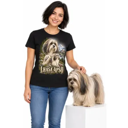 Dámské tričko Lhasa apso – ve svém živlu – člověk se psem