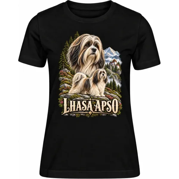Dámské tričko Lhasa apso – ve svém živlu – detail trička