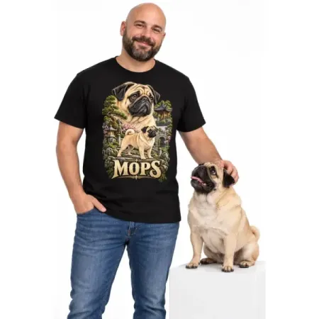 Pánské tričko Mops – ve svém živlu – člověk se psem