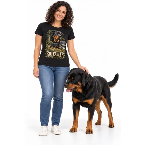Dámské tričko Rotvajler – ve svém živlu – člověk se psem