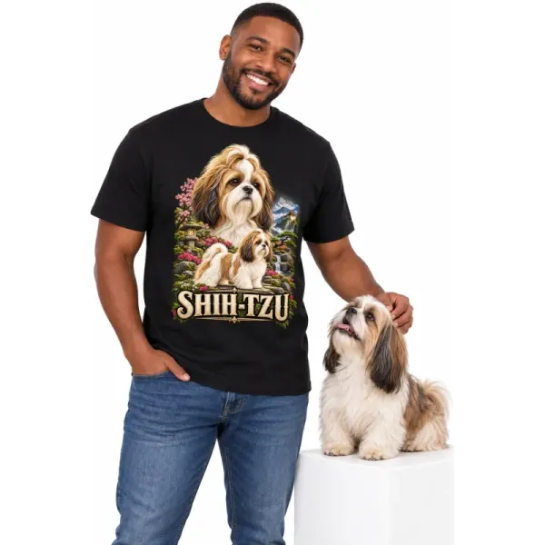 Pánské tričko Shih-tzu – ve svém živlu – člověk se psem