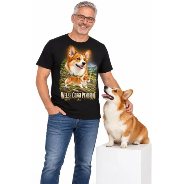 Pánské tričko Welsh corgi pembroke – ve svém živlu – člověk se psem