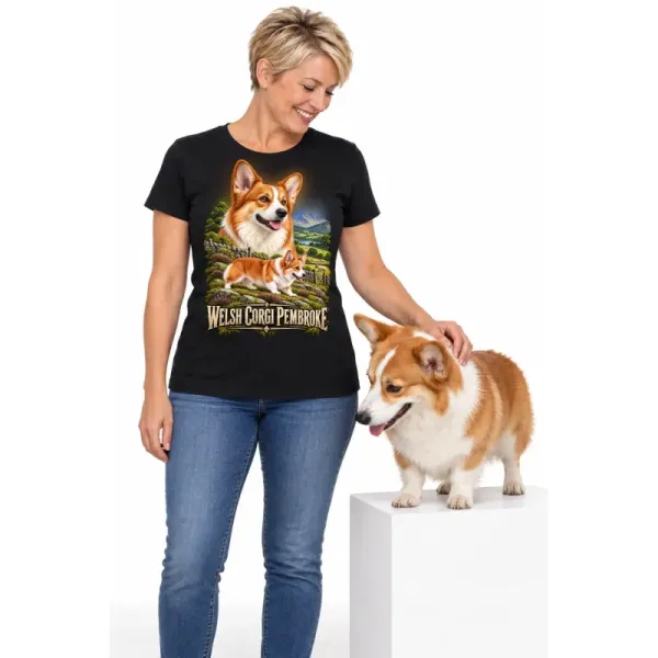Dámské tričko Welsh corgi pembroke – ve svém živlu – člověk se psem