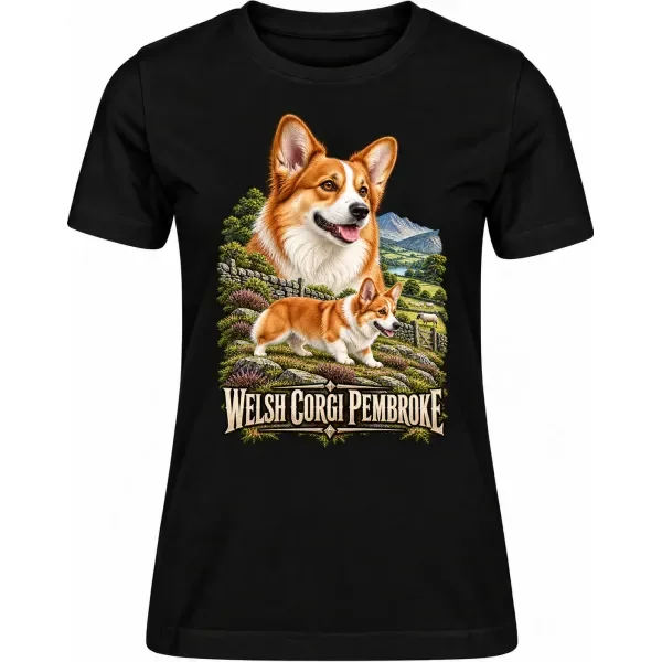 Dámské tričko Welsh corgi pembroke – ve svém živlu – detail trička