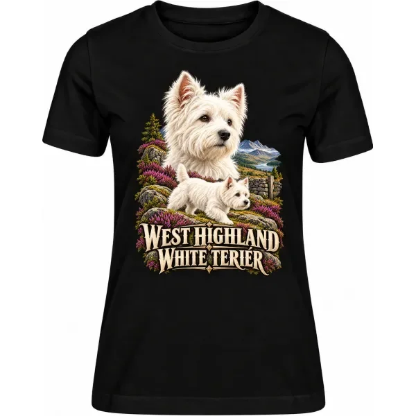 Dámské tričko West highland white teriér – ve svém živlu – detail trička