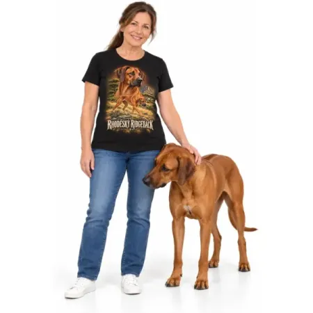Dámské tričko Rhodéský ridgeback – ve svém živlu – člověk se psem