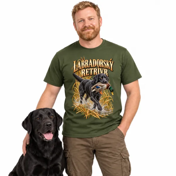 Pánské tričko Labradorský retrívr – lovecký motiv, military