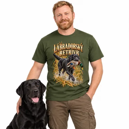 Pánské tričko Labradorský retrívr – lovecký motiv, military