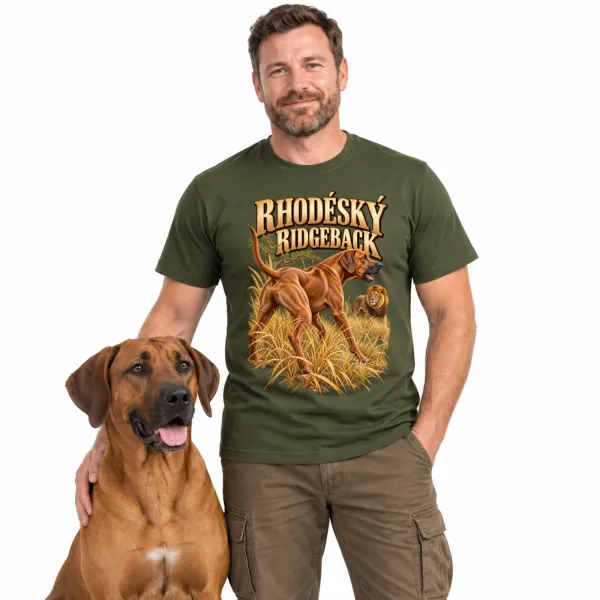 Pánské tričko Rhodéský ridgeback – lovecký motiv, military