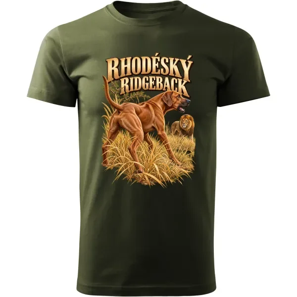 Pánské tričko Rhodéský ridgeback – lovecký motiv, military