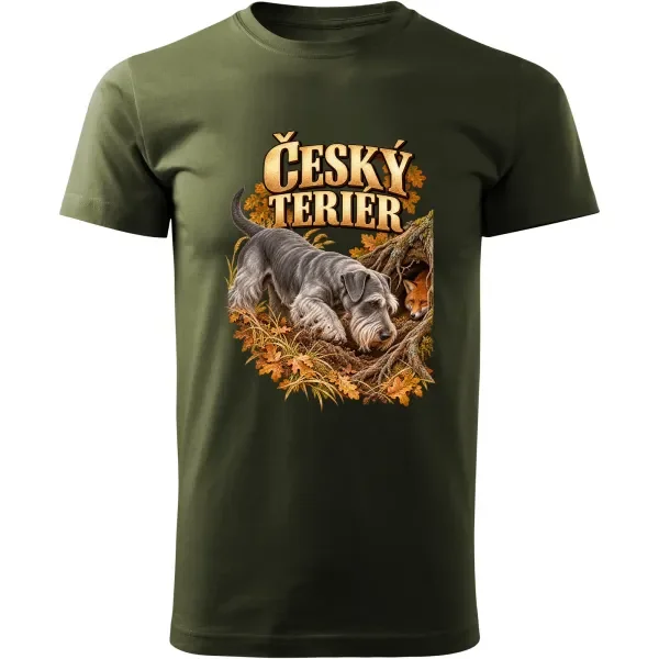 Pánské tričko Český teriér – lovecký motiv, military
