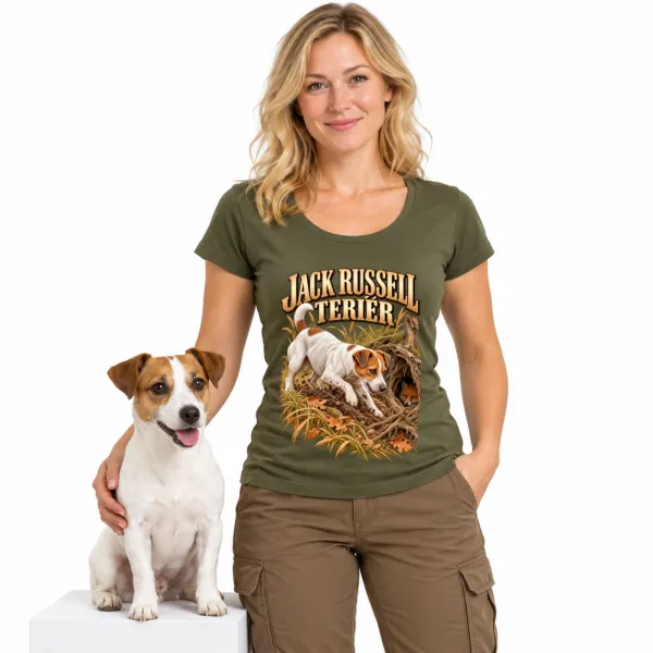 Dámské tričko Jack Russell teriér – lovecký motiv, military