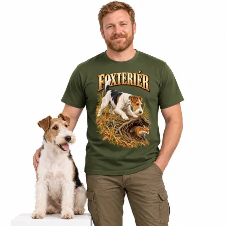Pánské tričko Foxteriér – lovecký motiv, military